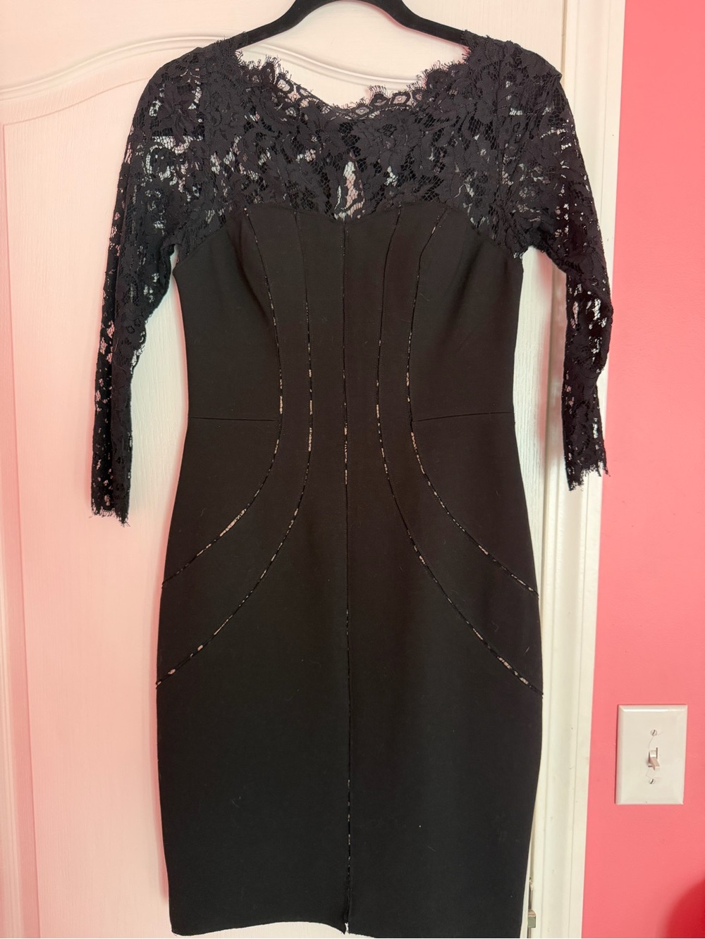 Aidan Mattox Black Lace-Sleeve Sheath Dress